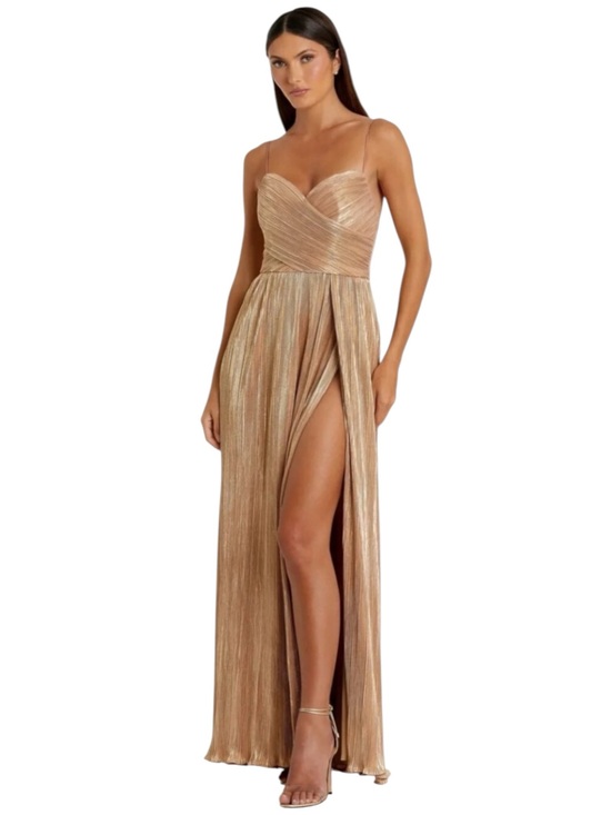 Mac Duggal Dresses & Skirts - Ieena for Mac Duggal Dress 26275 Slit Metallic Rose Gold Ruched Gown NWT Size 6